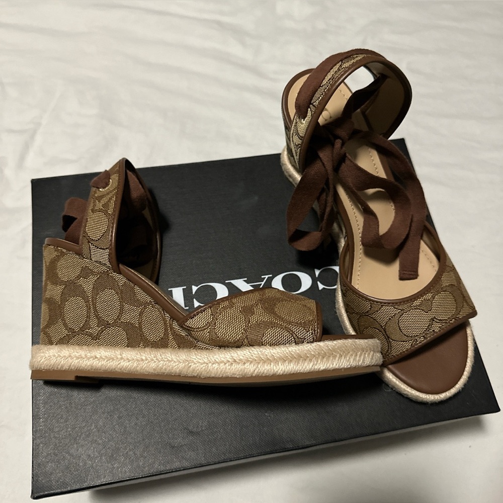 Coach Tan and Brown Patterned Wedges - Picture 2 of 4